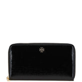 トリーバーチ ロゴ金具 ラウンドファスナー 長財布 ブラック エナメル レディース Tory Burch 【中古】